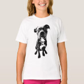Dog Pose T-Shirt – Sitting Dog in Black Ink (Voorkant)