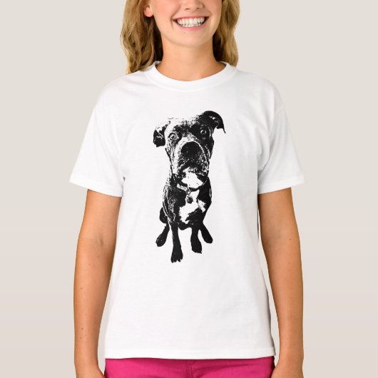 Dog Pose T-Shirt – Sitting Dog in Black Ink (Voorkant)