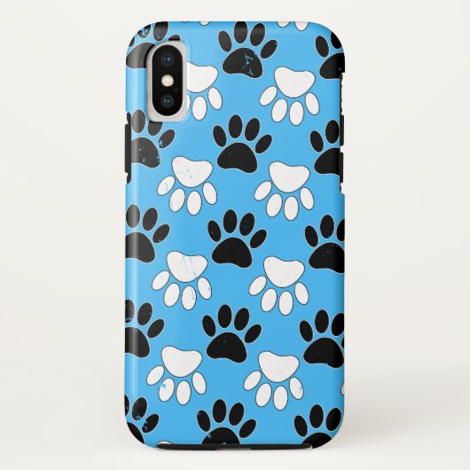 Dog-poten op blauwe achtergrond Case-Mate iPhone case (Achterkant)