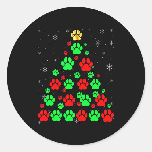 Dog Print Christmas Tree Funny Dog Lovers Christma Ronde Sticker (Voorkant)