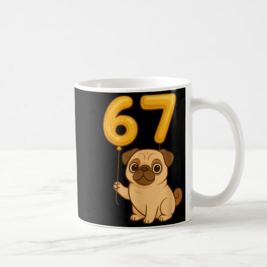 Dog Pug 67 Meme Six Seven Balloon Funny Gen Alpha  Koffiemok (Rechts)