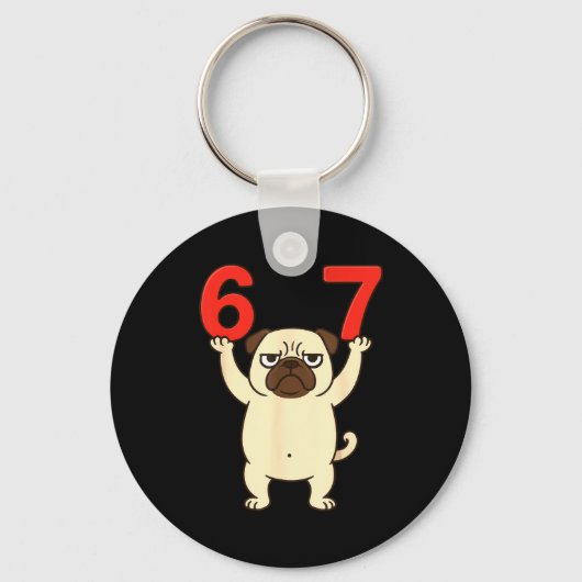 Dog Pug Funny 67 Meme Six Seven  Sleutelhanger (Voorkant)
