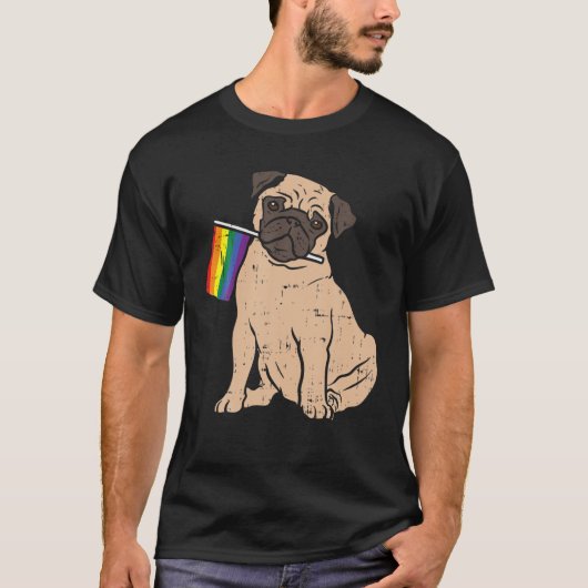 Dog Pug Rainbow Flag Gay Pride LGBT Animal Pet Lov T-shirt (Voorkant)