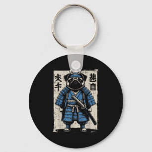 Dog Pug Samurai Funny Japanese Warrior Art Mannen  Sleutelhanger