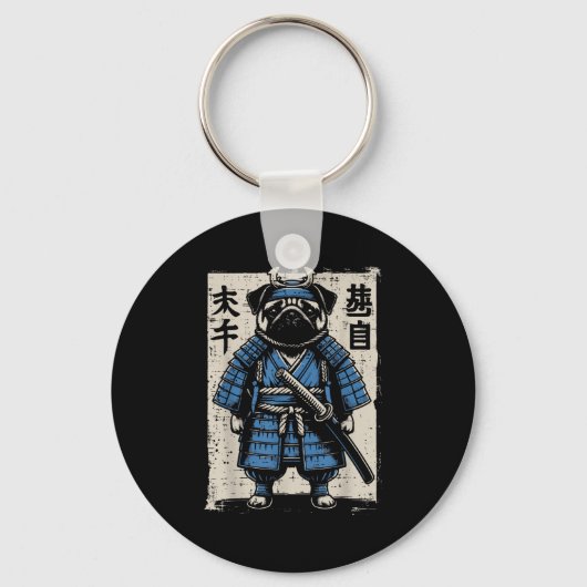Dog Pug Samurai Funny Japanese Warrior Art Mannen  Sleutelhanger (Voorkant)