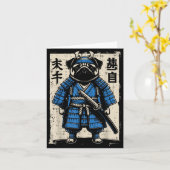 Dog Pug Samurai Funny Japanese Warrior Art Men Wom Kaart (Gele Bloem)