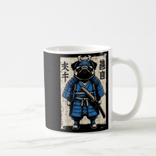 Dog Pug Samurai Funny Japanese Warrior Art Men Wom Koffiemok (Rechts)