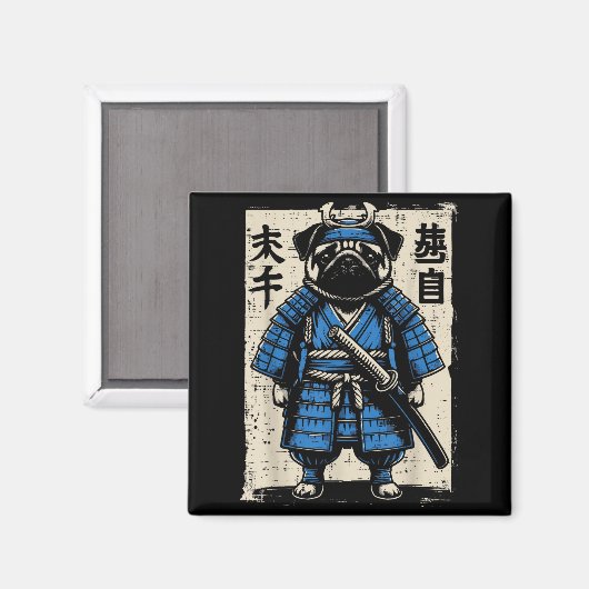 Dog Pug Samurai Funny Japanese Warrior Art Men Wom Magneet (Voorkant / Achterkant)