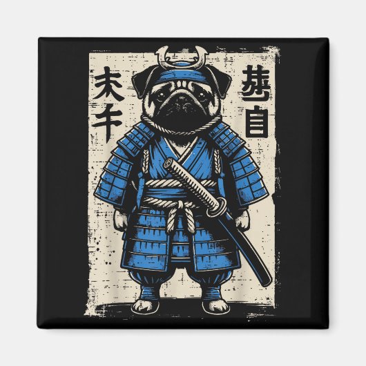 Dog Pug Samurai Funny Japanese Warrior Art Men Wom Magneet (Voorkant)