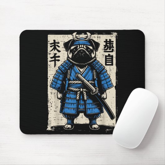Dog Pug Samurai Funny Japanese Warrior Art Men Wom Muismat (Met muis)