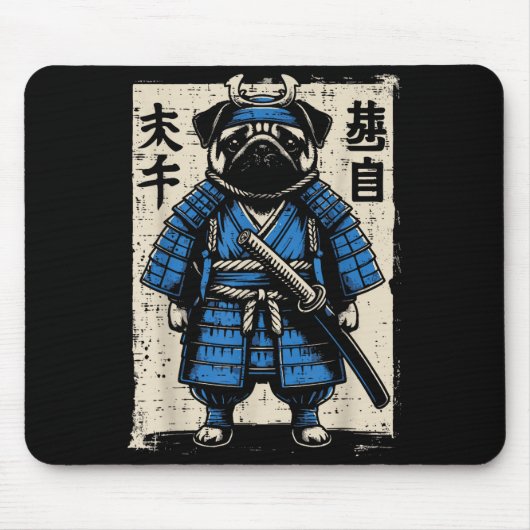 Dog Pug Samurai Funny Japanese Warrior Art Men Wom Muismat (Voorkant)
