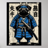 Dog Pug Samurai Funny Japanese Warrior Art Men Wom Poster (Voorkant)