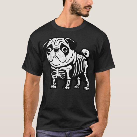 Dog Pug Skeleton Halloween T-shirt (Voorkant)