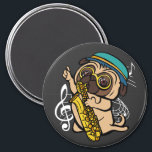 Dog Pug Spel Saxophone Musician Circus Magneet<br><div class="desc">Dog Pug Speel Saxophone Musician Family Design Gift Circle Magnet Classic Collectie.</div>