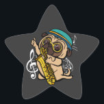 Dog Pug Spelling Saxophone Musicus Ster Sticker<br><div class="desc">Dog Pug Speel Saxophone Musician Family Design Gift Star Sticker Classic Collectie.</div>