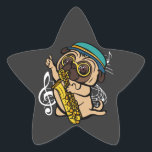 Dog Pug Spelling Saxophone Musicus Ster Sticker<br><div class="desc">Dog Pug Speel Saxophone Musician Family Design Gift Star Sticker Classic Collectie.</div>