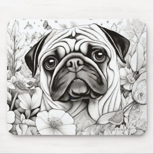 Dog Pug Vreedzame Natuur Prairie Schets Tekening P Muismat