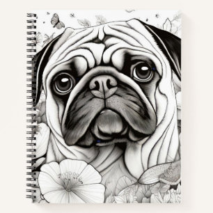 Dog Pug Vreedzame Natuur Prairie Schets Tekening P Notitieboek