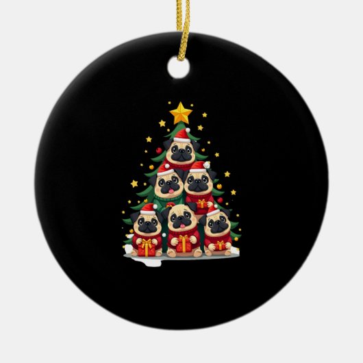 Dog Pugs Christmas Tree Cute Xmas (1) Keramisch Ornament (Voorkant)