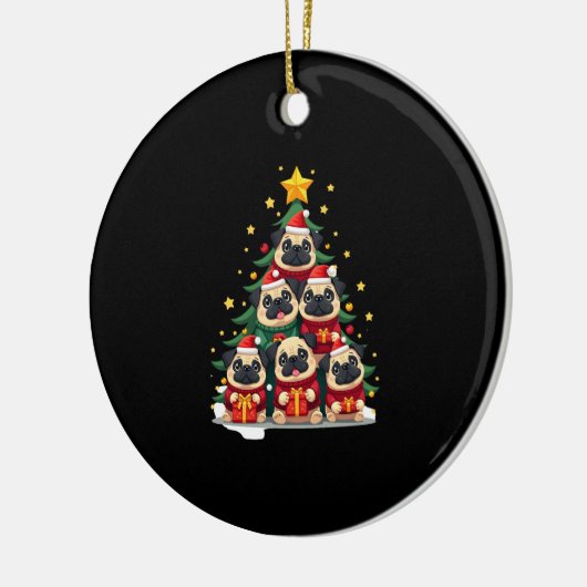 Dog Pugs Christmas Tree Cute Xmas (1) Keramisch Ornament (Links)