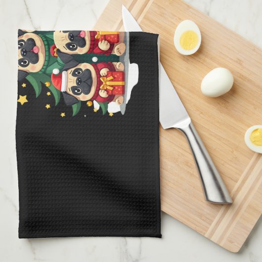 Dog Pugs Christmas Tree Cute Xmas (1) Theedoek (Quarter Fold)