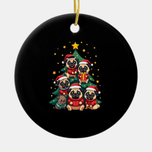 Dog Pugs Christmas Tree Cute Xmas (3) Keramisch Ornament (Voorkant)