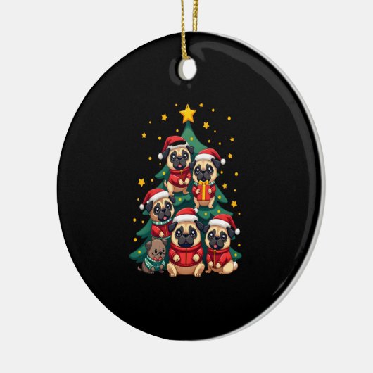 Dog Pugs Christmas Tree Cute Xmas (3) Keramisch Ornament (Links)