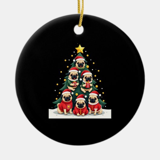 Dog Pugs Christmas Tree Cute Xmas (4) Keramisch Ornament (Voorkant)