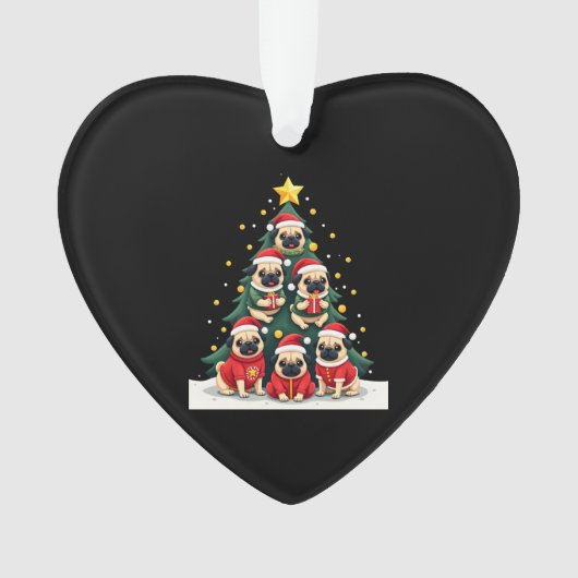 Dog Pugs Christmas Tree Cute Xmas (4) Ornament (voorkant)