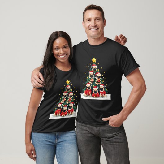 Dog Pugs Christmas Tree Cute Xmas (4) T-shirt (Unisex)