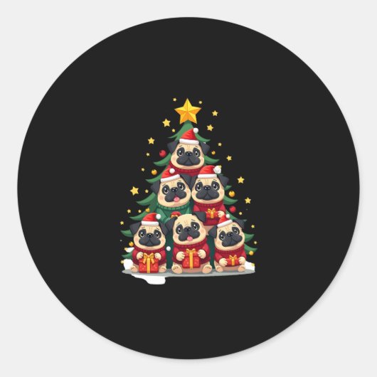 Dog Pugs Kerstboom Schattige Xmas (1) Ronde Sticker (Voorkant)