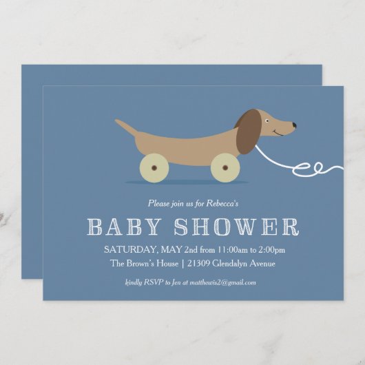 Dog Pull Speelgoed Baby shower Uitnodiging (Voorkant / Achterkant)