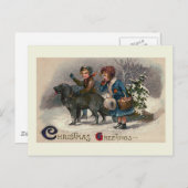 "Dog Pulling Sled" Kerst Briefkaart (Voorkant / Achterkant)