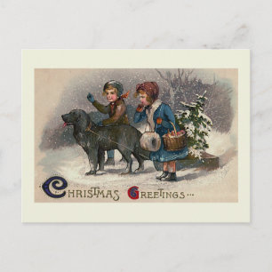 "Dog Pulling Sled" Kerst Briefkaart
