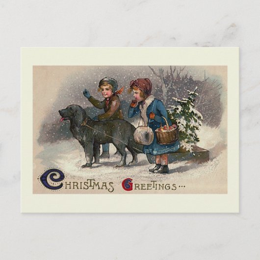 "Dog Pulling Sled" Kerst Briefkaart (Voorkant)
