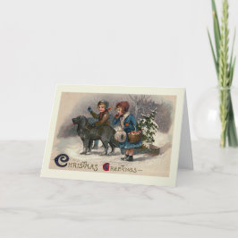 "Dog Pulling Sled" Kerst Wenskaart Feestdagen Kaart