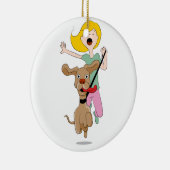 Dog Pulling Woman Cartoon Keramisch Ornament (Rechts)