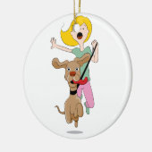 Dog Pulling Woman Cartoon Keramisch Ornament (Links)