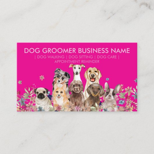 Dog Puppies Flowers | Pink Pet Appointment Visitekaartje (Voorkant)