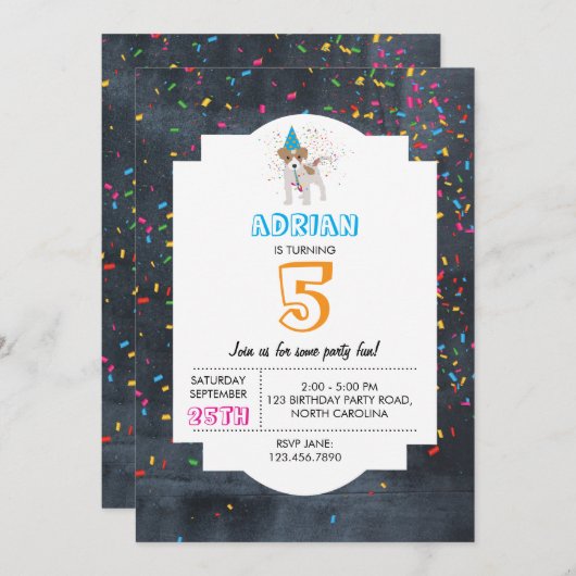 Dog Puppy Animal Kinderen van Birthday Party Boy G Kaart (Voorkant / Achterkant)