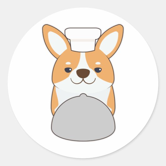 Dog puppy as Cook with Platter Ronde Sticker (Voorkant)