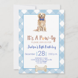 Dog Puppy Birthday Party Invitation Blue Gingham Kaart