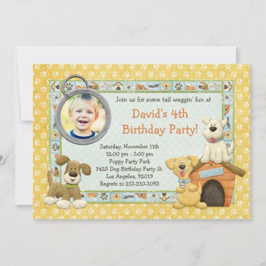 Dog Puppy Birthday Party Invitation Kaart (Voorkant)