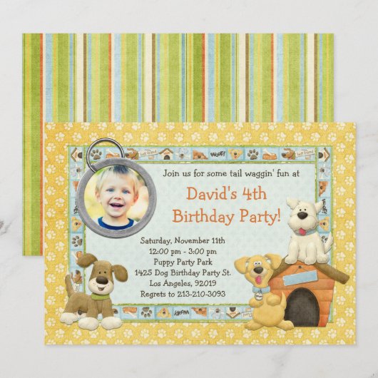 Dog Puppy Birthday Party Invitation Kaart (Voorkant / Achterkant)