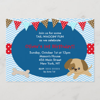 Dog Puppy Birthday Party Invitations Kaart