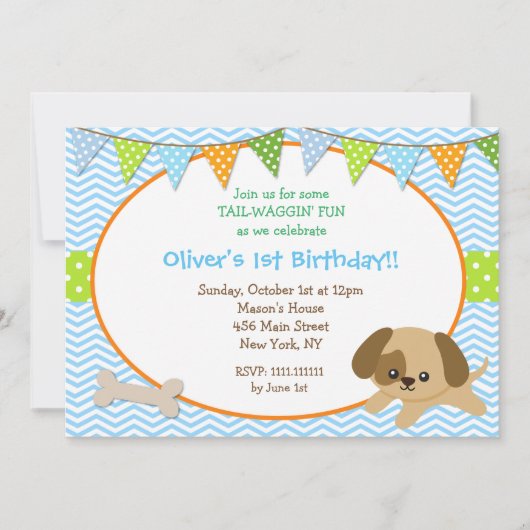 Dog Puppy Birthday Party Invitations Kaart (Voorkant)
