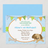 Dog Puppy Birthday Party Invitations Kaart (Voorkant / Achterkant)