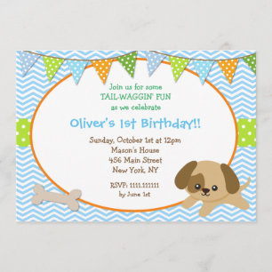 Dog Puppy Birthday Party Invitations Kaart