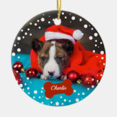 Dog Puppy first-kerstfoto Eenvoudige foto Keramisch Ornament (Voorkant)