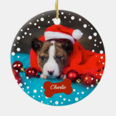 Dog Puppy first-kerstfoto Eenvoudige foto Keramisch Ornament (Achterkant)